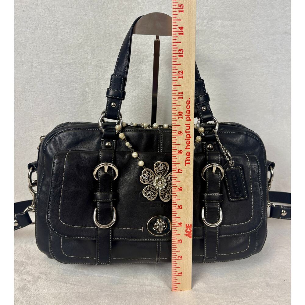 Coach Vintage Chelsea Black Leather Turnlock Satchel with Elegant Charm - Picture 12 of 16